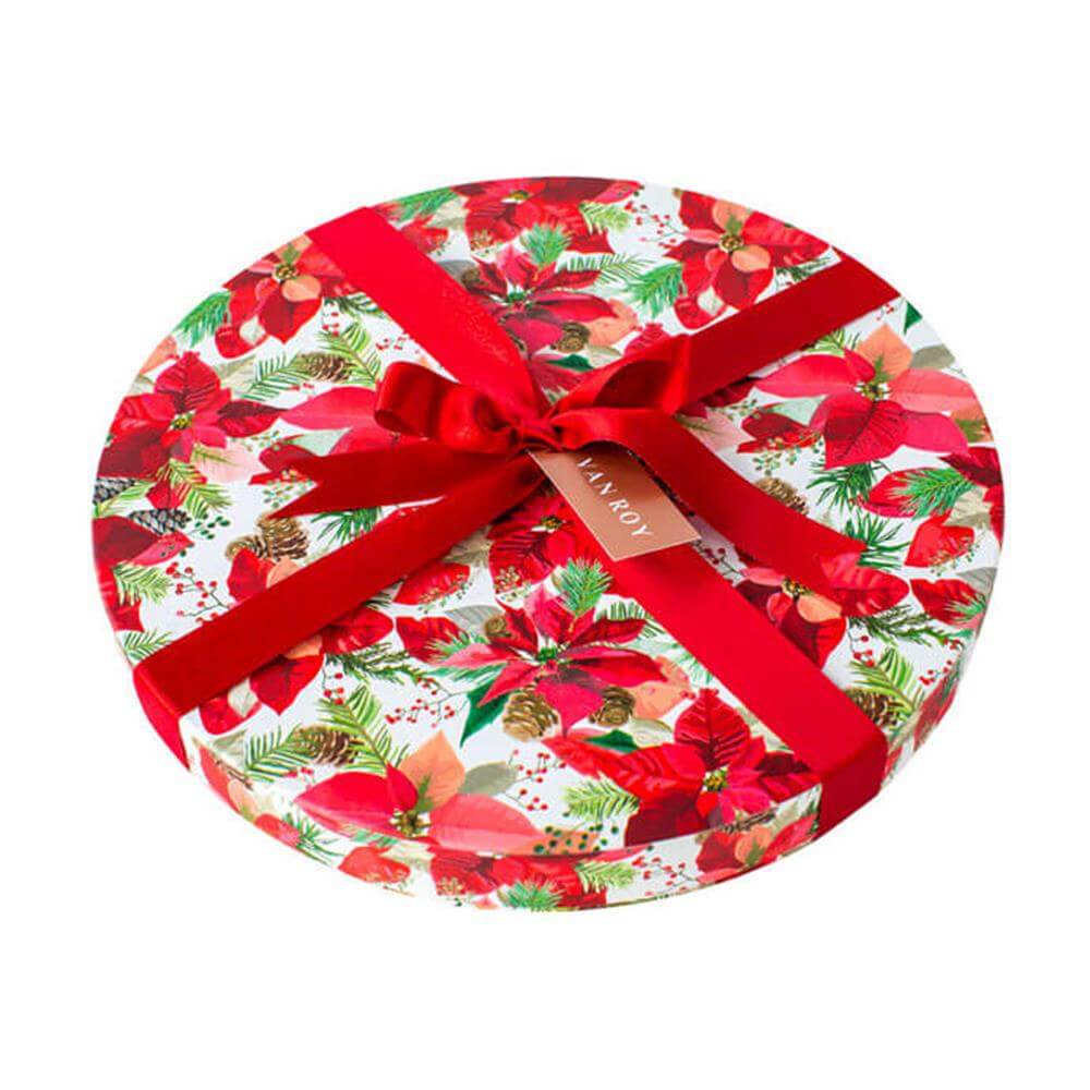 Van Roy Deluxe Rigid Poinsettia Design Round Box of Belgian Chocolates 950g